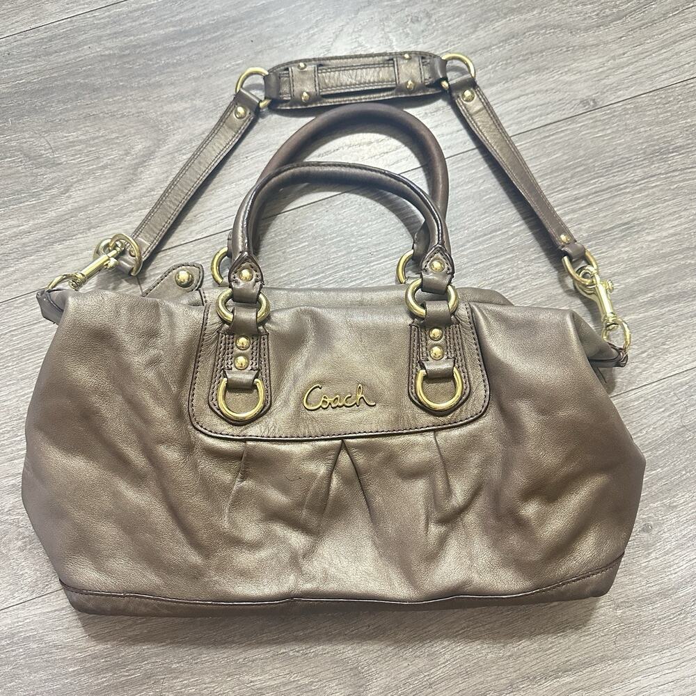 Coach ASHLEY Satchel Handbag Metallic Bronze Leather Shoulder Strap Handles